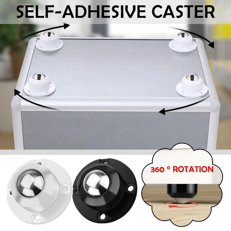 New 4Pcs Self Adhesive Caster Wheels 1/2/3/4 Stainless Steel Beads Heavy Duty Pulley  Mini Universal Roller 360° Rotation Castor