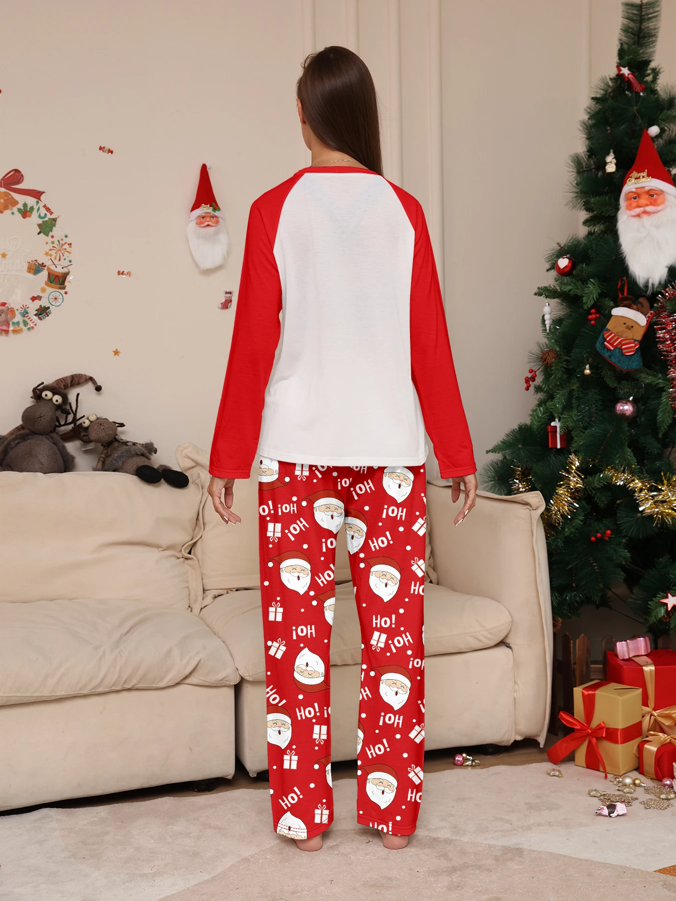 بيجامة مريحة للزوجين لعيد الميلاد: 'Ho Ho Ho!" - قمصان راجلان تحت عنوان، سانتا - بنطال منقوش
