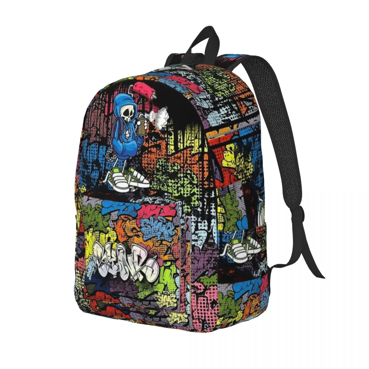 Synr 70s Retro Comic Graffiti Print Backpack for Men Women Student School Bookbag Daypack Elementary High College with Pocket