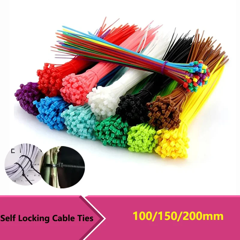 

Self Locking Nylon Cable Ties 100/150/200mm Multicolour Plastic Zip Wire Binding Wrap Straps DIY Cable Fasten Organiser