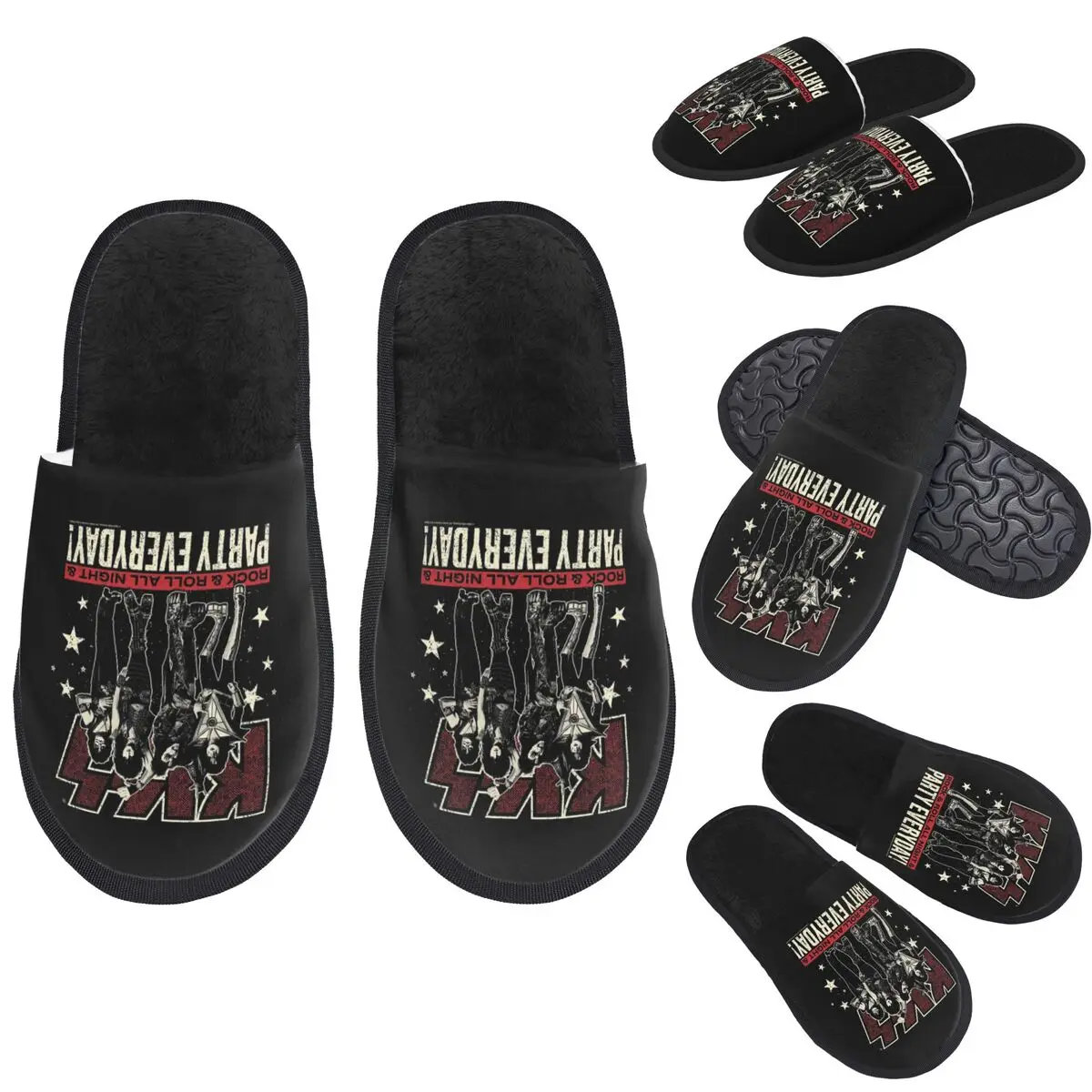 

Custom Kiss - Rock And Roll All Night & Party Everyday ! Slippers Memory Foam Warm Soft Women House Slipper Bedroom Cozy Shoes