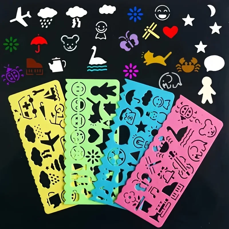 4pcs Multifunctional Drawing Template Ruler, Student School Stationery, Self-simulated Manual Drawing, Back To School Supplies