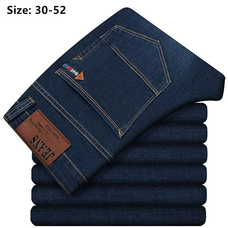 

High Waist Men Jeans 150KG Autumn Thicken Stretched Plus Size 46 48 50 52 Denim Pants Loose Straight Dad Gift Oversized Trousers