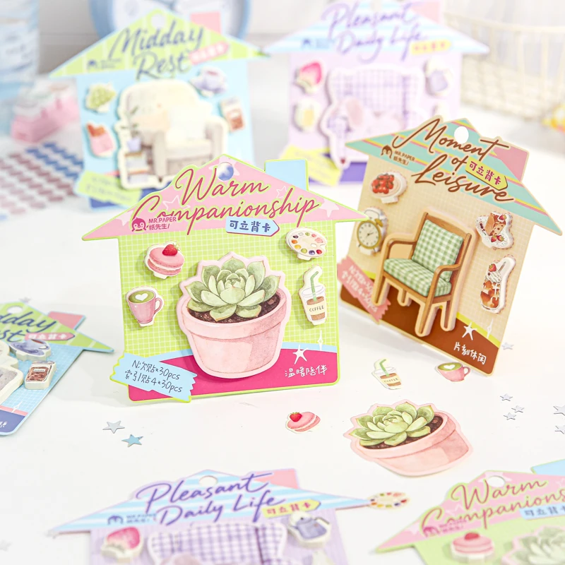 4 Style Lazy Daily Series Combination N Times Sticky Notes Student Message Paper Notepads DIY Journal School Office Supplies