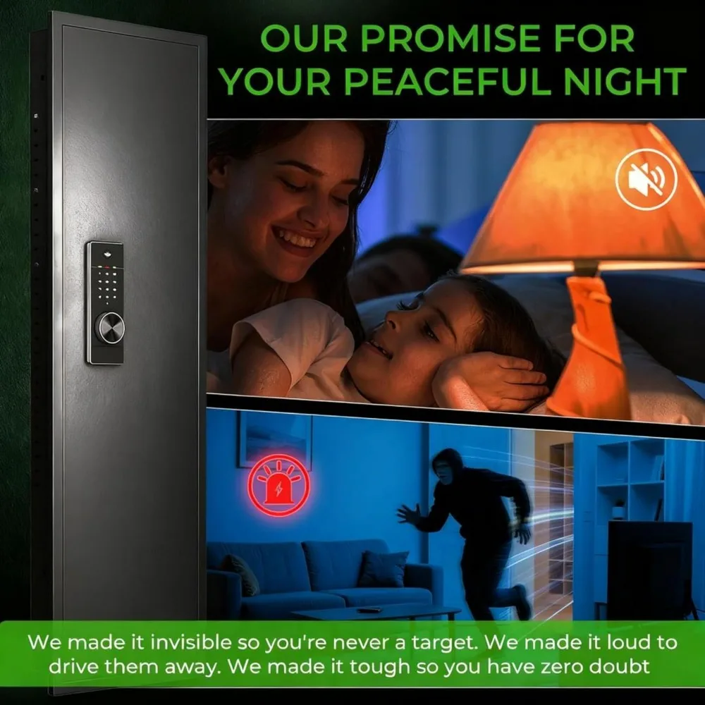 53 مسدس داخل الجدار آمن بين الأزرار، نظام إنذار مزدوج آمن للبندقية المخفية مع قفل إلكتروني بشاشة تعمل باللمس، فولاذ 19 مقياسًا #5