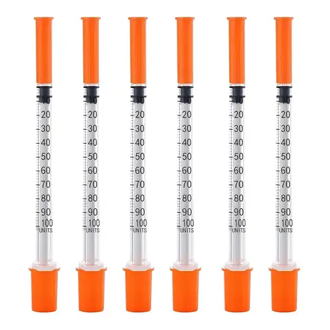 25/80 Pcs 1ml Disposable Sterile Insulin Syringe with 30/31G 8mm Needle & Orange Cap, Individually Packed for Pets & Farm Animal