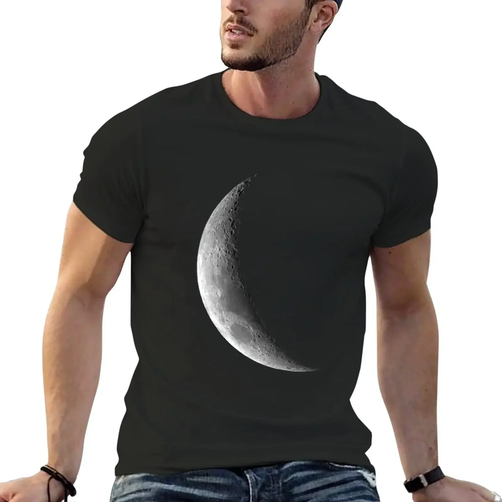 Moon Waxing Crescent T-Shirt heavyweights oversizeds sublime mens big and tall t shirts fashion Round Neck manga vintage anime