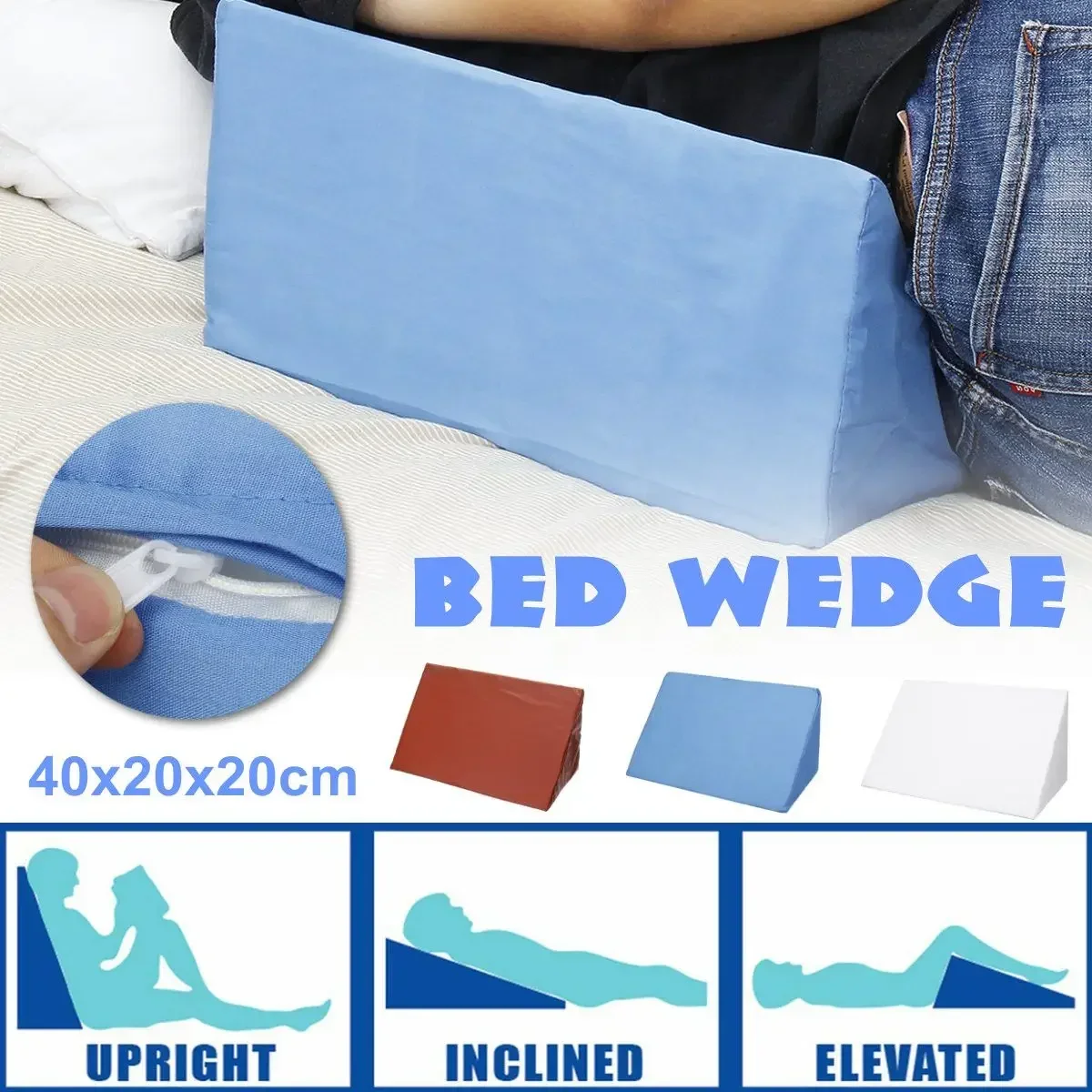 3 Color Orthopedic Acid Reflux Bed Wedge Pillow Soft Leather Sponge Back Leg Elevation Cushion Pad Triangle Pillow Cover Bedding