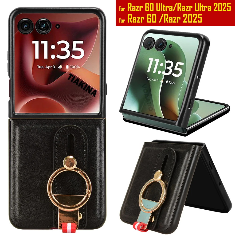 

Wristband Cover for Motorola Razr 60 Ultra Case for Motorola Moto Razr 50 Ultra 2025 Plus 2024 Hand Strap Holder Leather Case