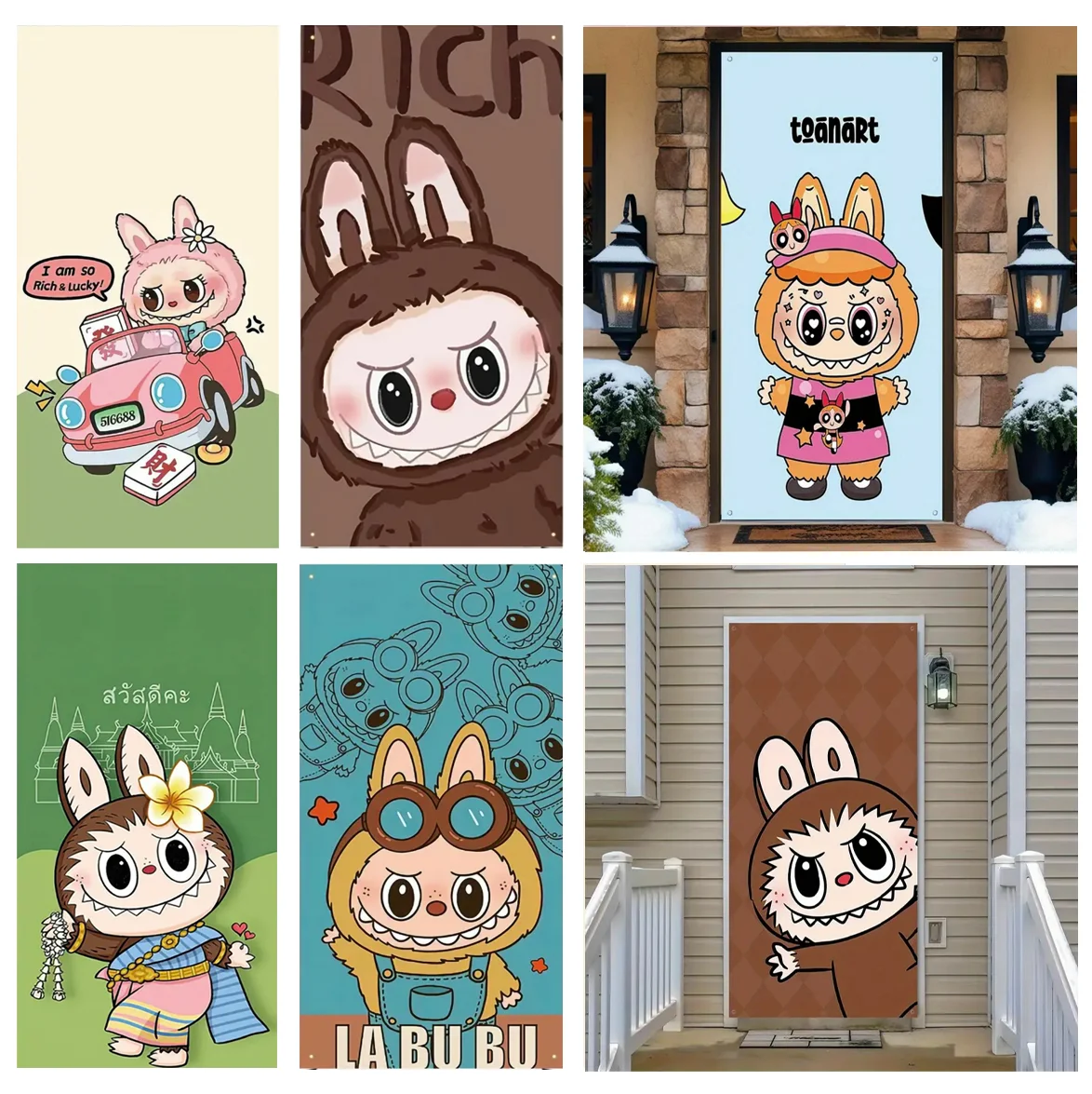 

Labubu Birthday Party Decoration Background Monster Door Cover Children Gift Baby Shower Party Photography Props Supplies