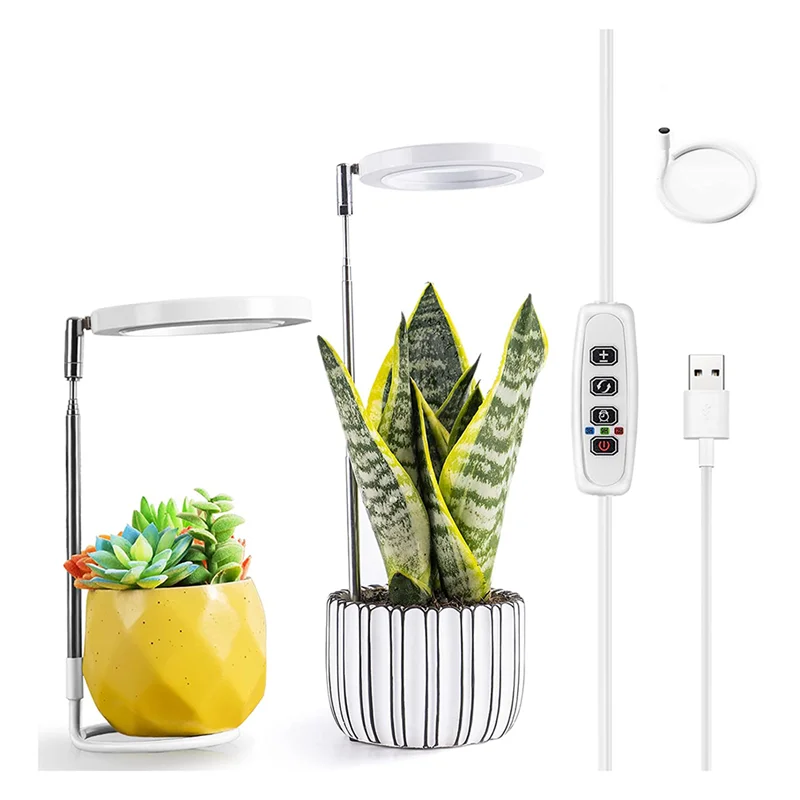 ABKO-Grow Lights per piante da interno, luce per piante Halo a LED a spettro completo con timer automatico regolabile in altezza del supporto, per piante