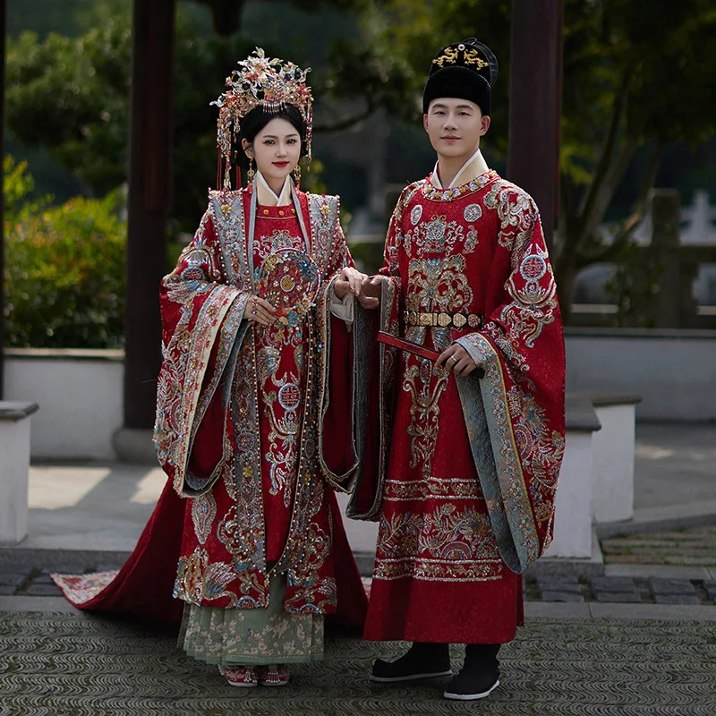 

2024 New Ming Han Clothing Wedding Clothes Bride Ancient Costume Dress Chinese Style a Chaplet and Robes Full Set