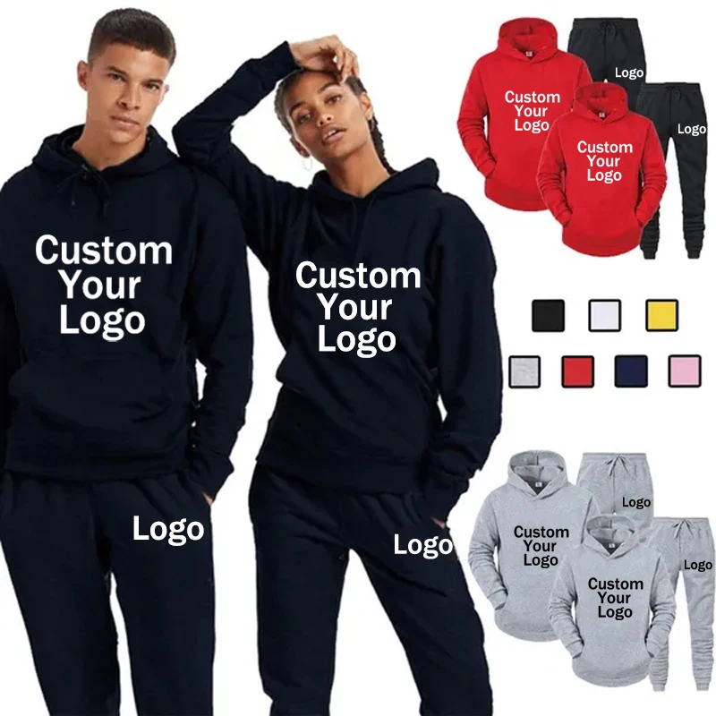 

Casual Customize Classic Men's Hoodie Suit Fashion Women's Tracksuit your logo Pants Sport Jogger diy Printing Street Drawstring