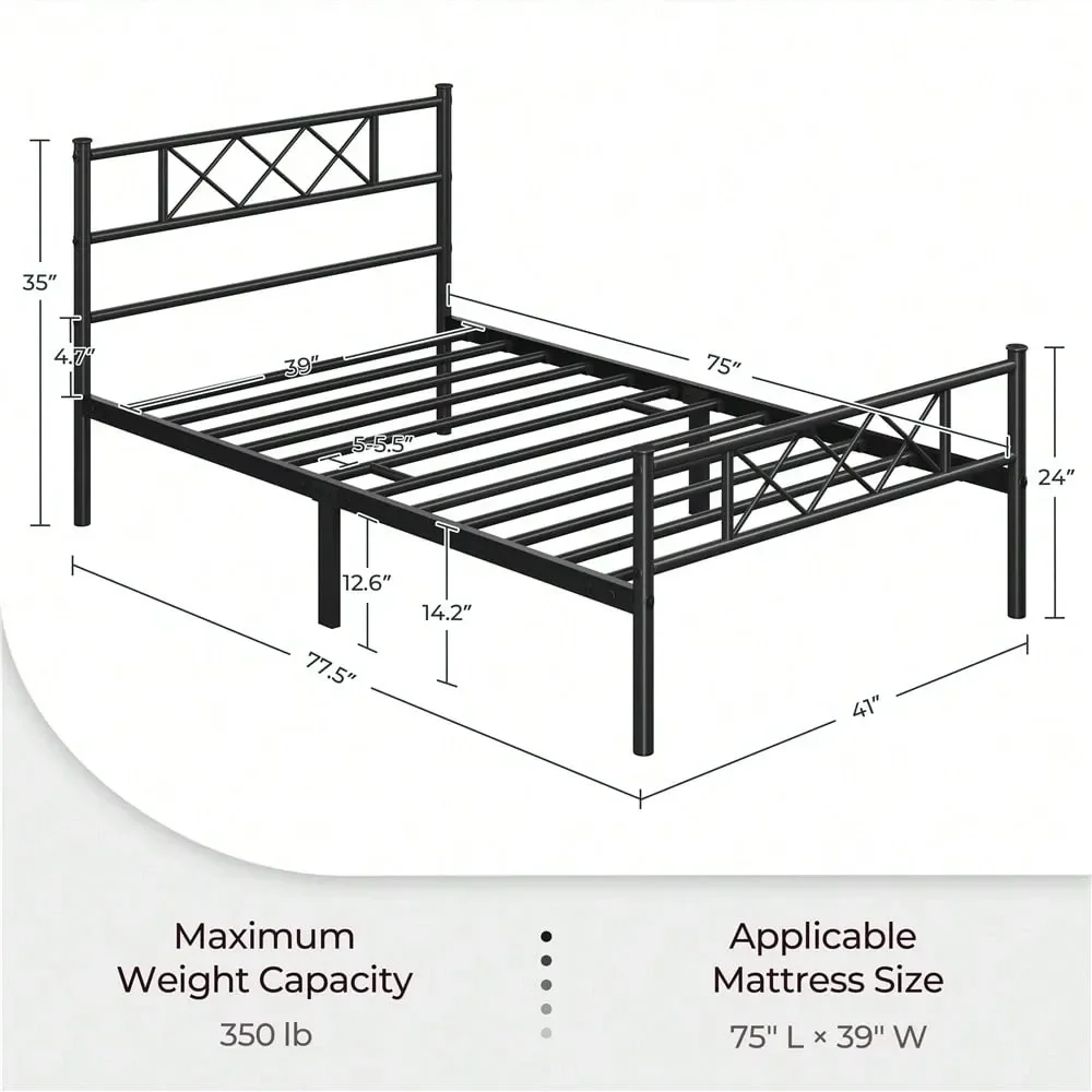 

Simple Twin Twin XL Metal Bed Frame With UnderBed Storage Space, Platform Bed Frame With Headboard And Footboard, 12 Metal Slat