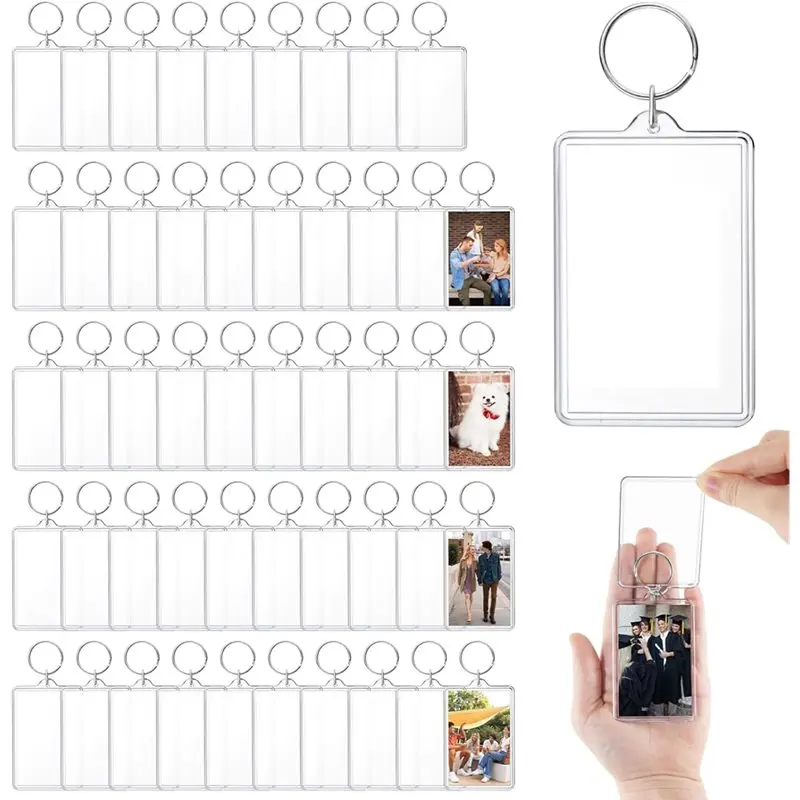 

A20F-Clear Keyrings For Photo Keychains 50 Pcs Bulk Acrylic, 2X3 Inch For Photo Paper, DIY Custom Key Ring Frames For Gifts