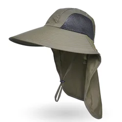 Summer Anti UV Sun Hats For Men Women Ponytail Hat Breathable Bucket Hat With Neck Flap Male Outdoor Qucik Drying Fishing Hats
