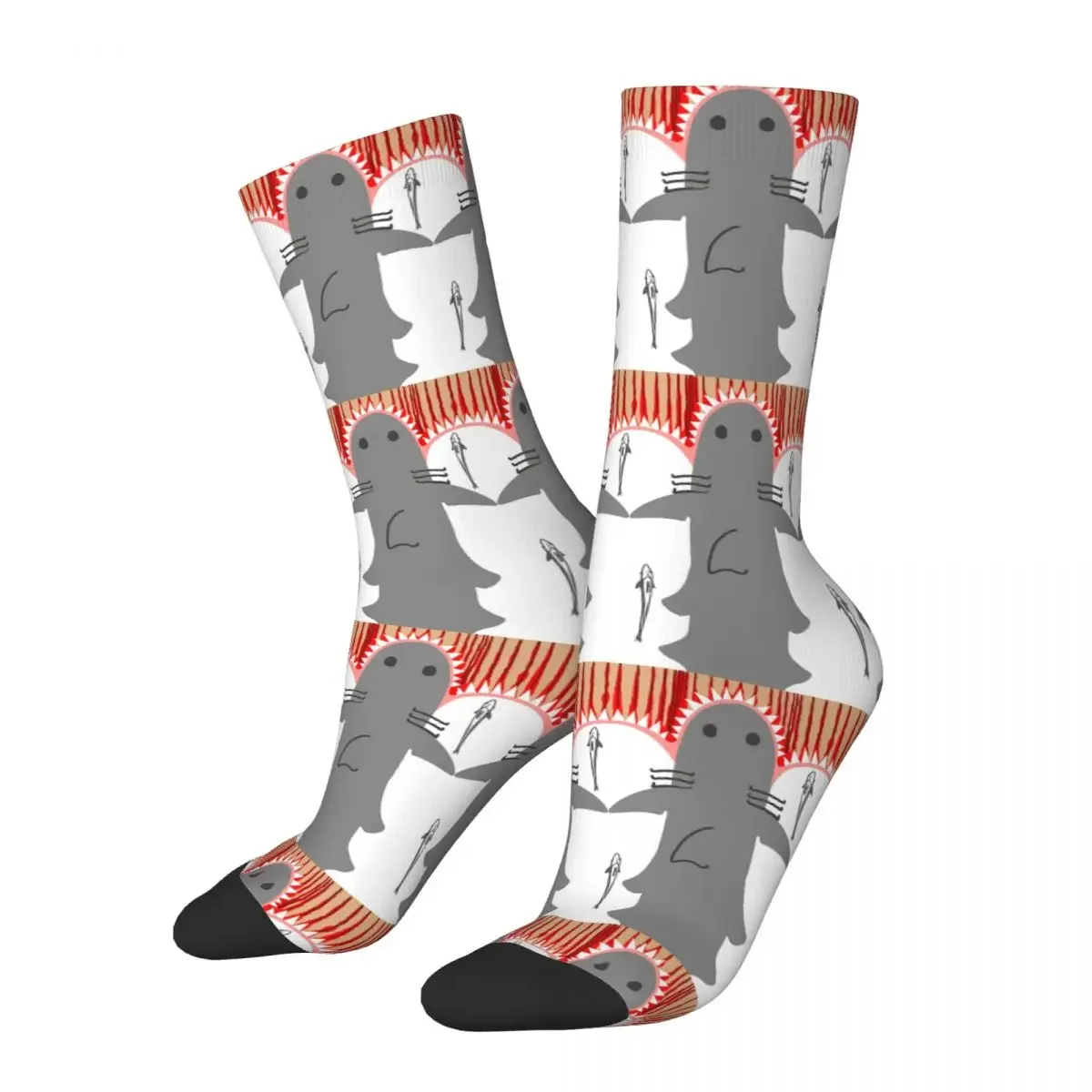 Funny Men's Socks Shark Attack Retro Horror Movies Street Style Seamless Crew Sock Gift Pattern Printed