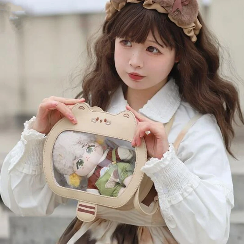 Kawaii Round Shape Ita Bag for Young Girls Japanese Cute Shoulder Pin Display Crossbody Women Bow Purses and Handbags