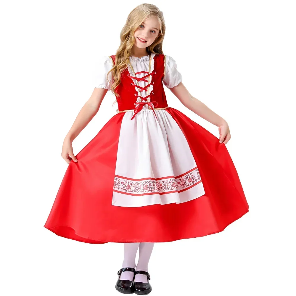 Little Red Riding Hood Costume per ragazze bambini bambini Costume di Halloween Party Dress Fancy Dress + mantello Costume Cosplay