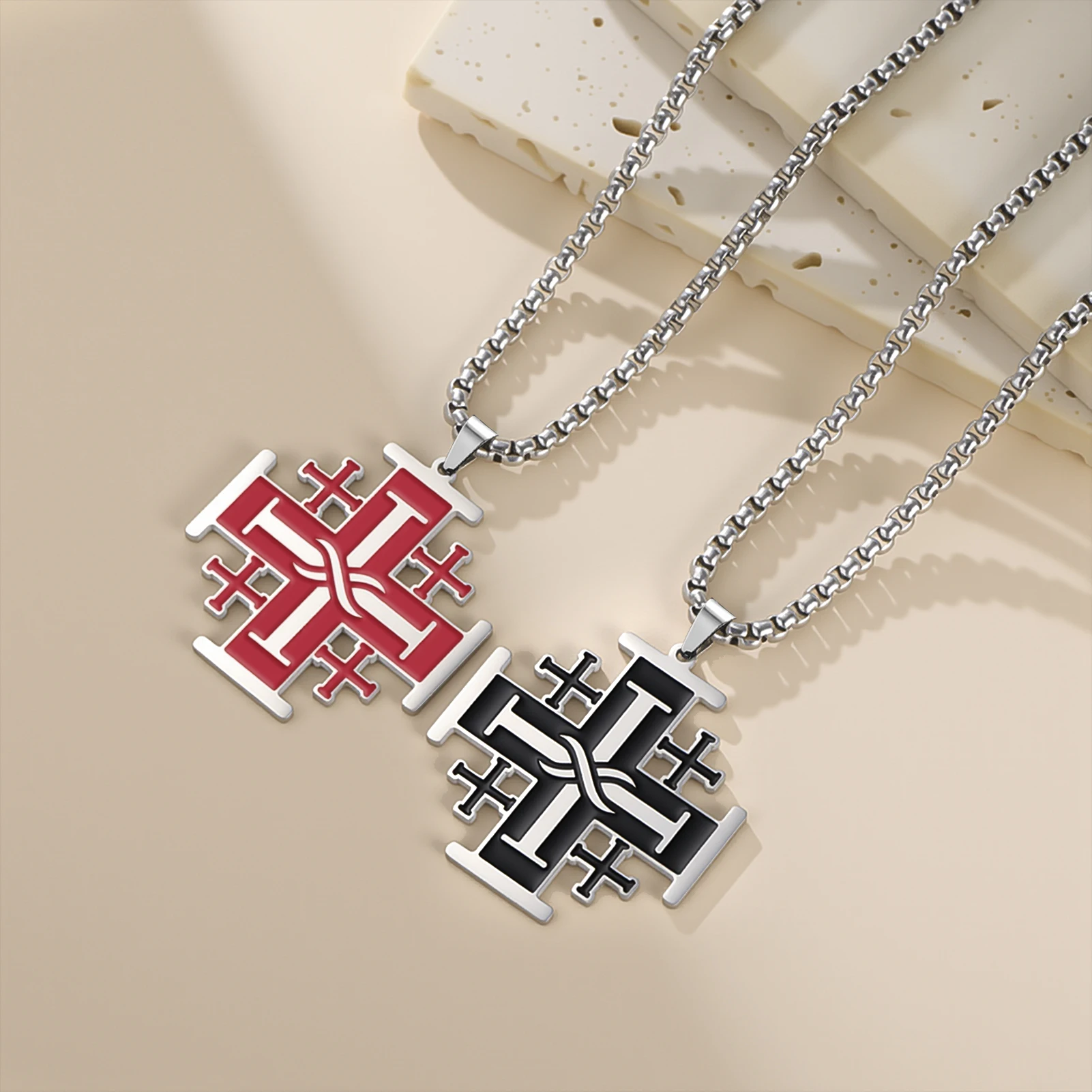 Jerusalem Cross Necklace Drip Oil Enamel Stainless Steel Templar Jewelry Christian Faith Guardian Men Birthday Trend Gifts