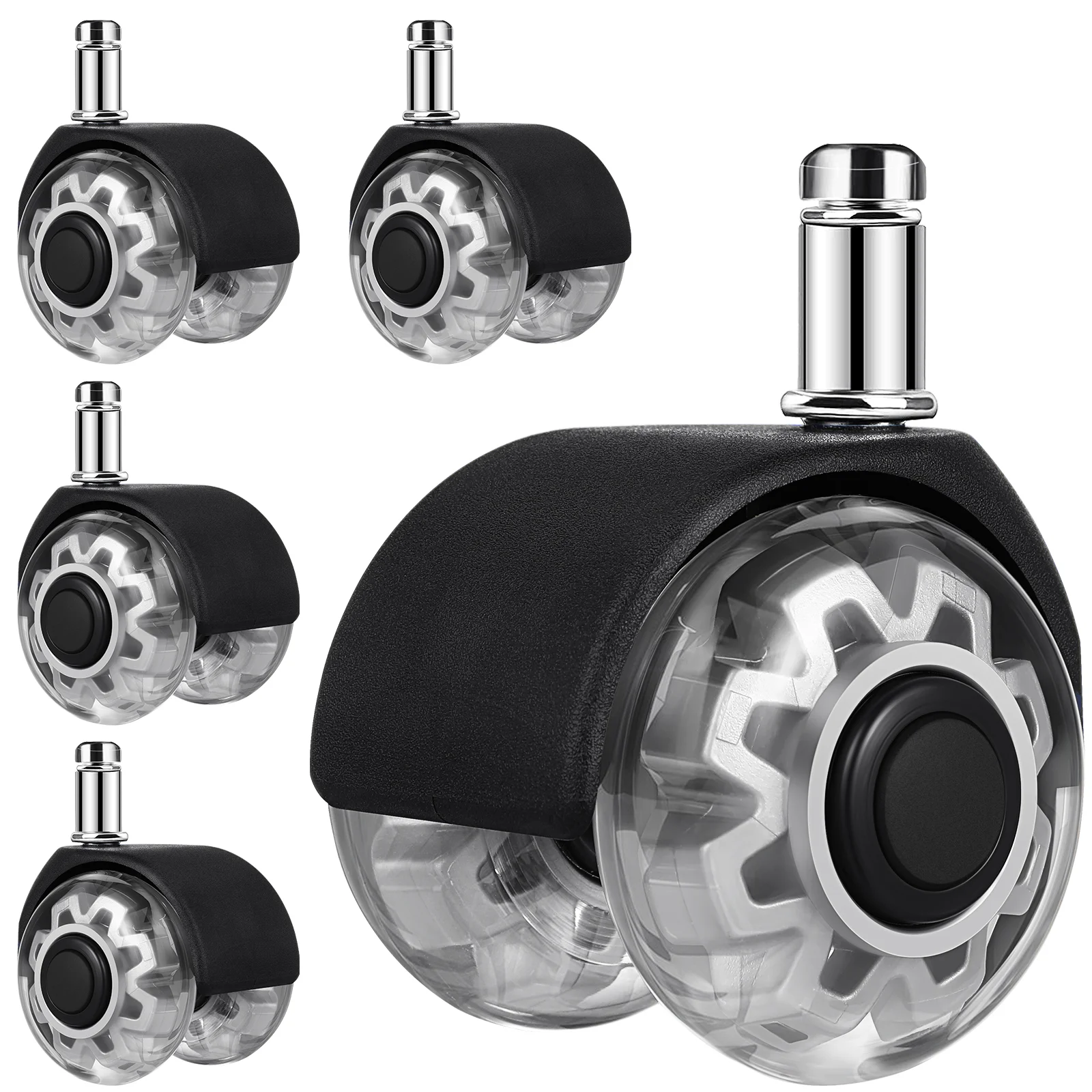 5 Pcs 5-pack of 2-inch PU Universal Office Chair Wheels (black and Transparent Model) for Heavy Duty Casters Replacement