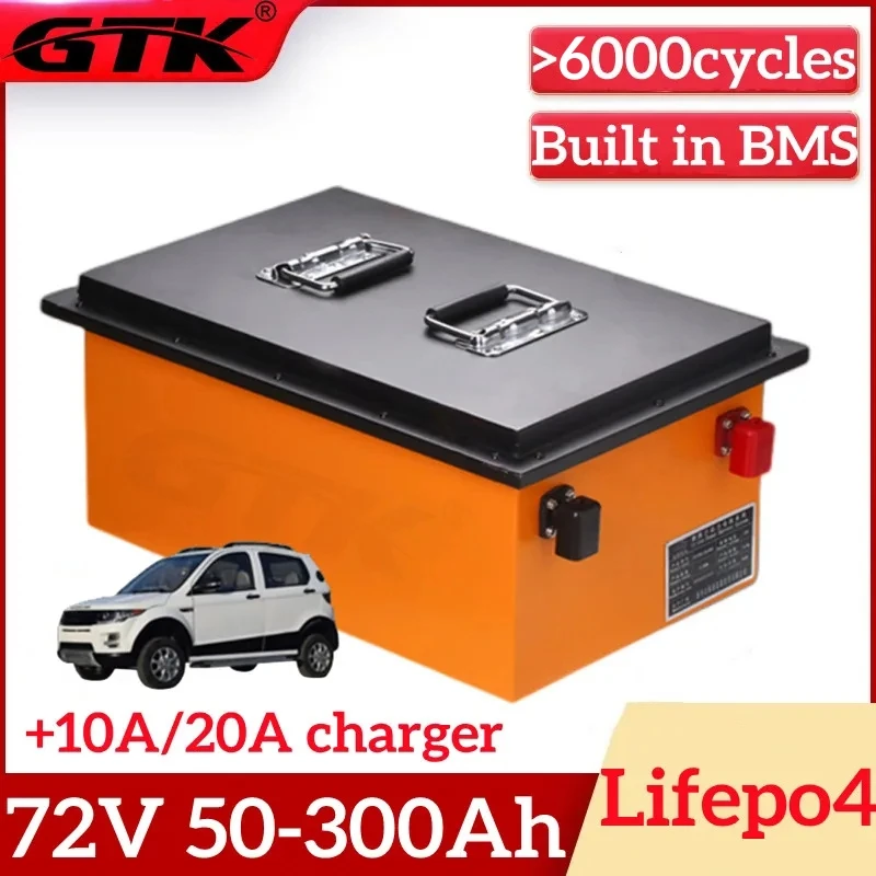 GTK 72V Lithium Battery 50Ah 70Ah 90Ah 100Ah 150Ah 180Ah 200Ah 300Ah Lifepo4 for 3KW 7KW Sightseeing Bus Motorcycle Two Wheeler