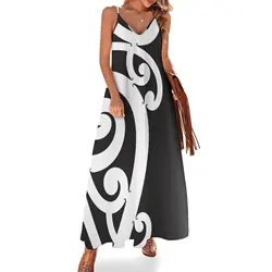 Black and White Layered Maori Koru Design Sleeveless Dress dress korean style chic and elegant woman dress