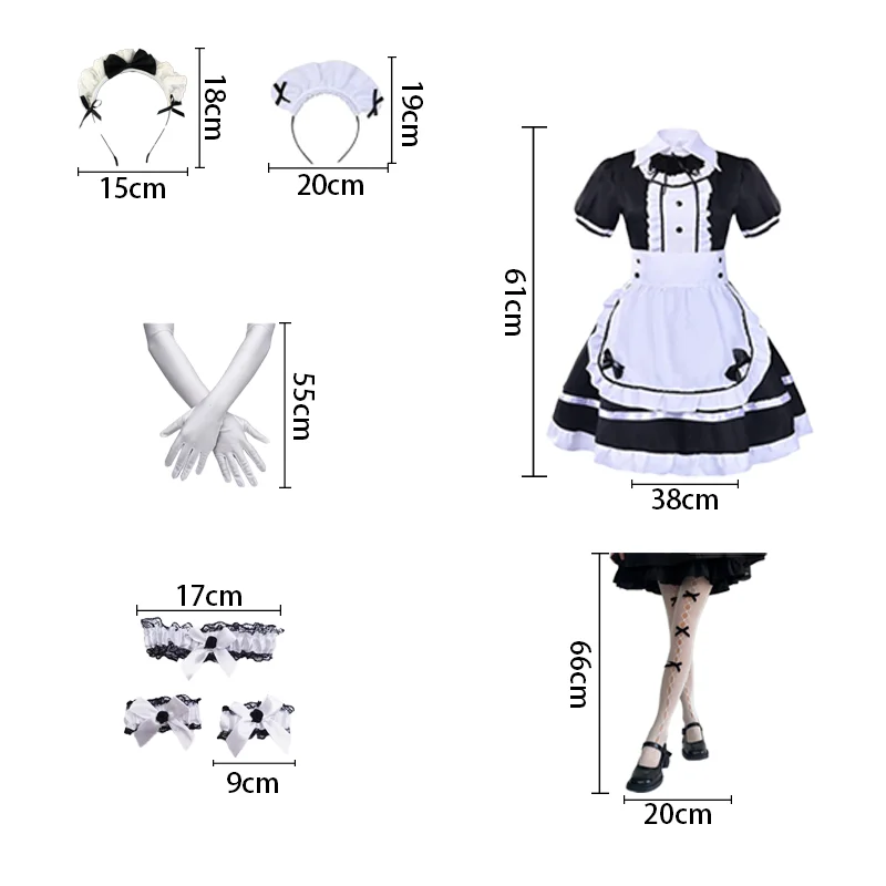 PESENAR French Maid Apron Lolita Fancy Dress Cosplay Costume Furry Cat Ear Gloves Socks set