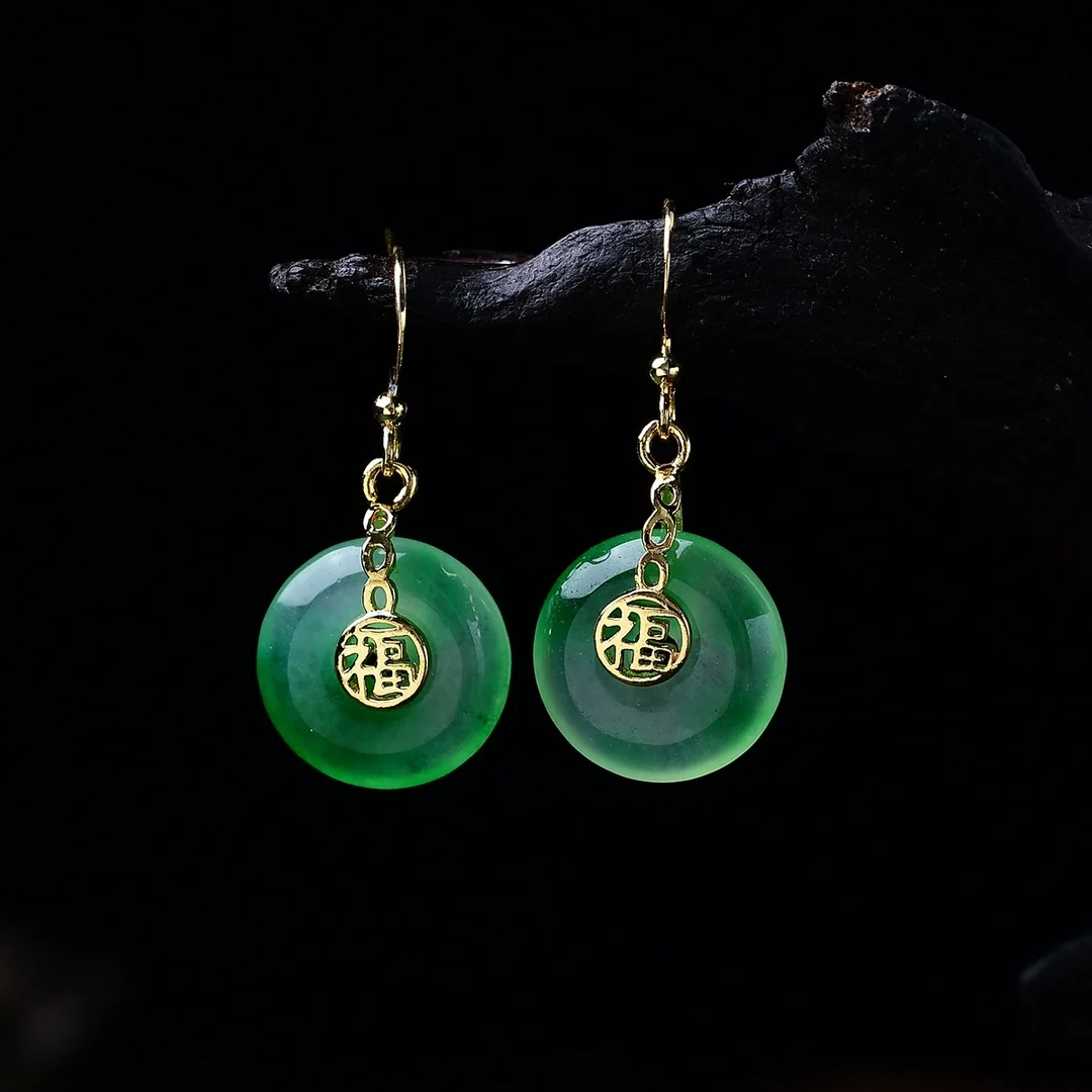 

Chinese Style Blessing Jade Dry Green Simple Temperament Women's Earrings Retro Palace Jewelry Hanfu Qipao Accessories Gift