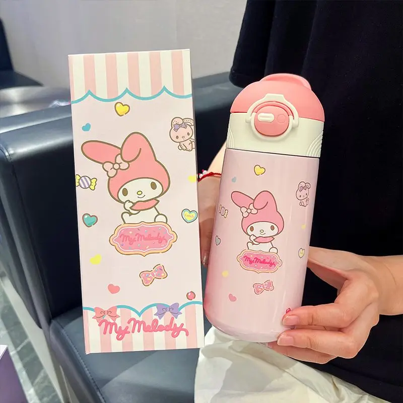 

Sweet Sanrio Kuromi Anime Kawaii My Melody Children Thermos Cup Cute Cartoon Pompompurin Straw Water Bottle Gifts for Kids