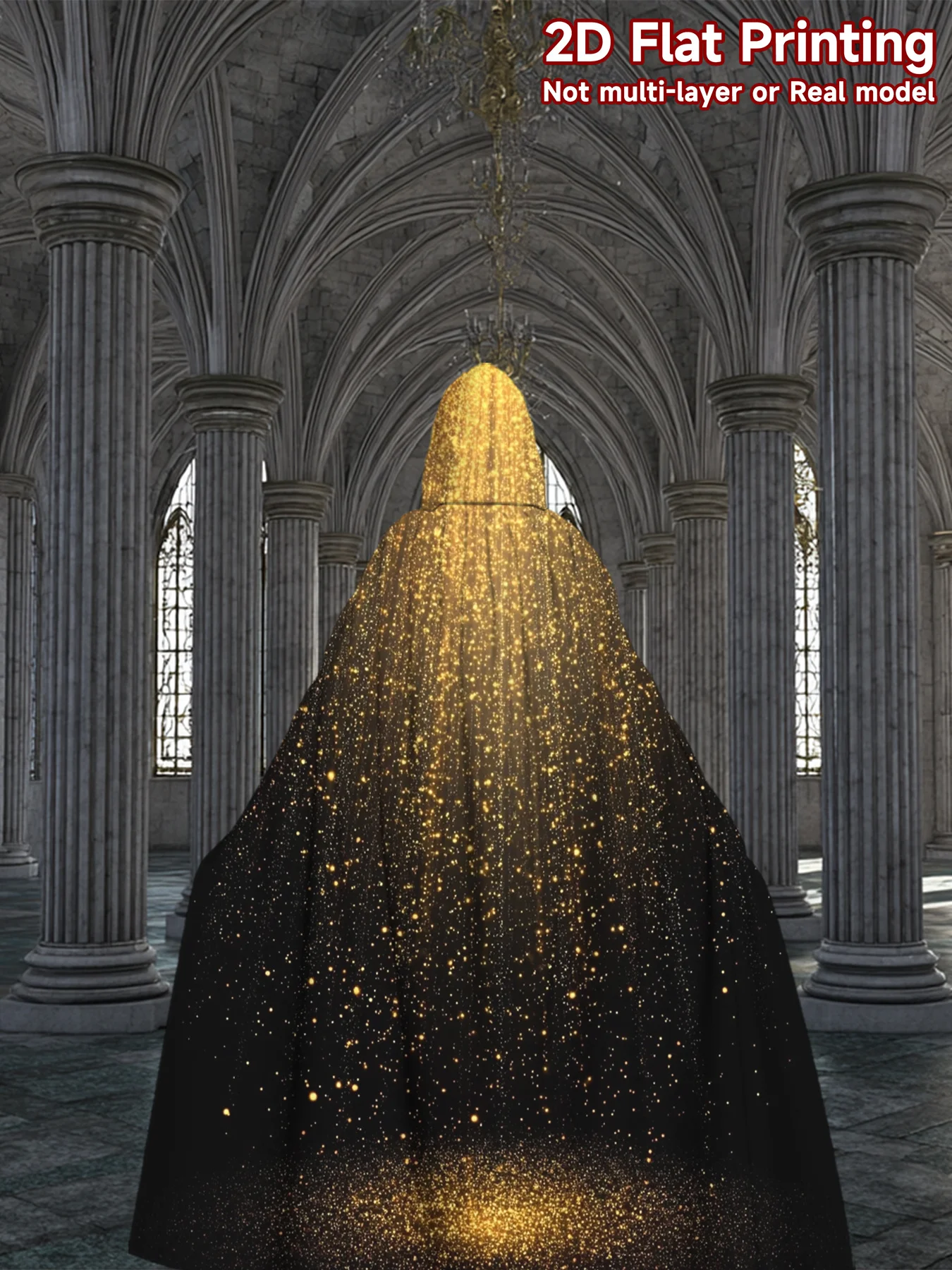 Customization 1pc 2D Printed Robes, Christmas Golden Sparkles(1) Pattern Hooded Capes, Costume Cloak For Cosplay, Renaissance Fa
