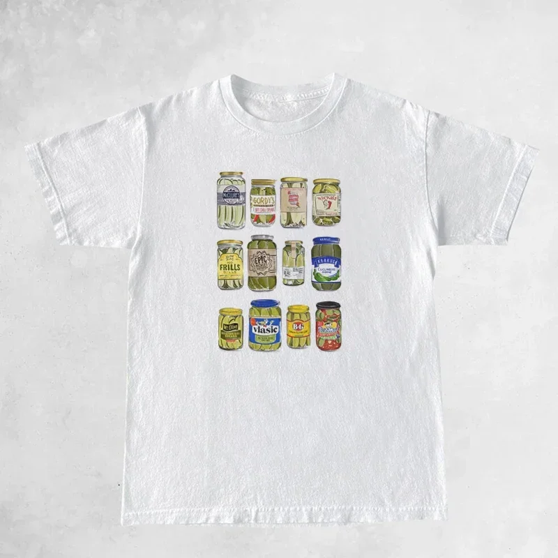 Trendy Fashion Canned Pickles Graphic T-Shirts Vintage Women Cute Funny Pickle Lovers Tshirts Short Sleeve Pickle Jar Tee Tops