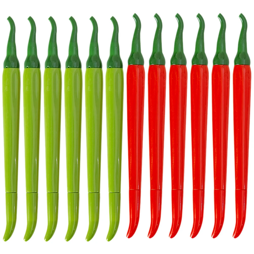 12Pcs Pen Pepper Chili Cartoon Shape Vegetable Novelty Ballpoint Penss Stationery Office Desk Decor Fake Model