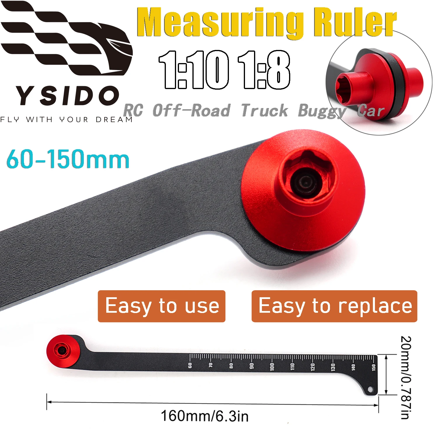 Tool Ruler Rebound Gauge Suspension Lengtfor 60-150mm Aluminum Measuring Ruler for 1/10 1/8 Arrma Traxxas HPI RC Truck Buggy Car