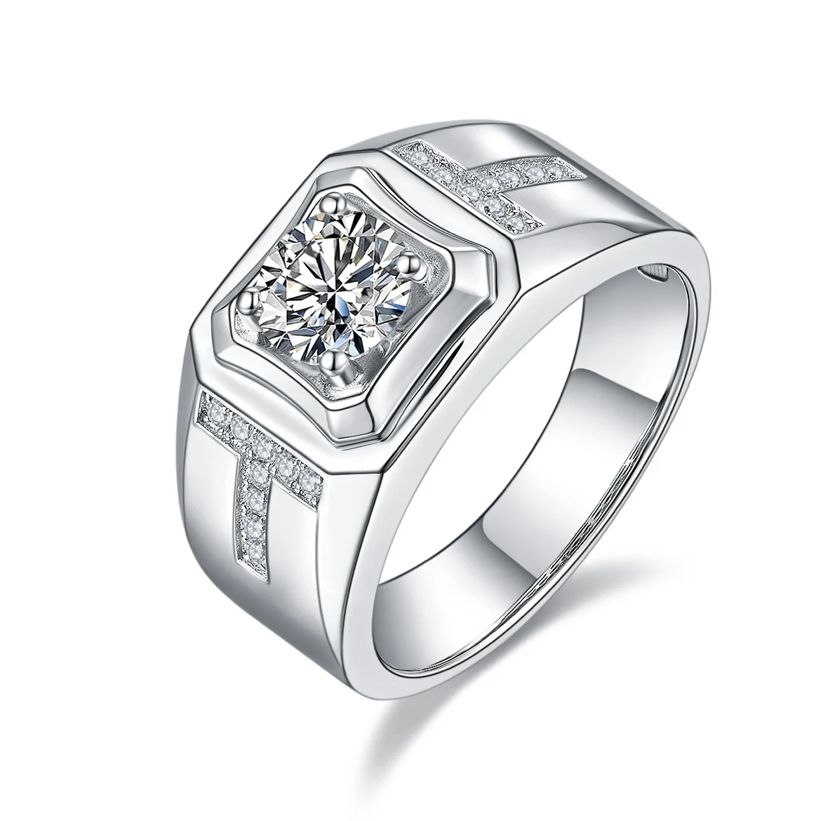 

Men Ring S925 Sterling Silver Moissanite 1.0CT White D Color White Gold Plating