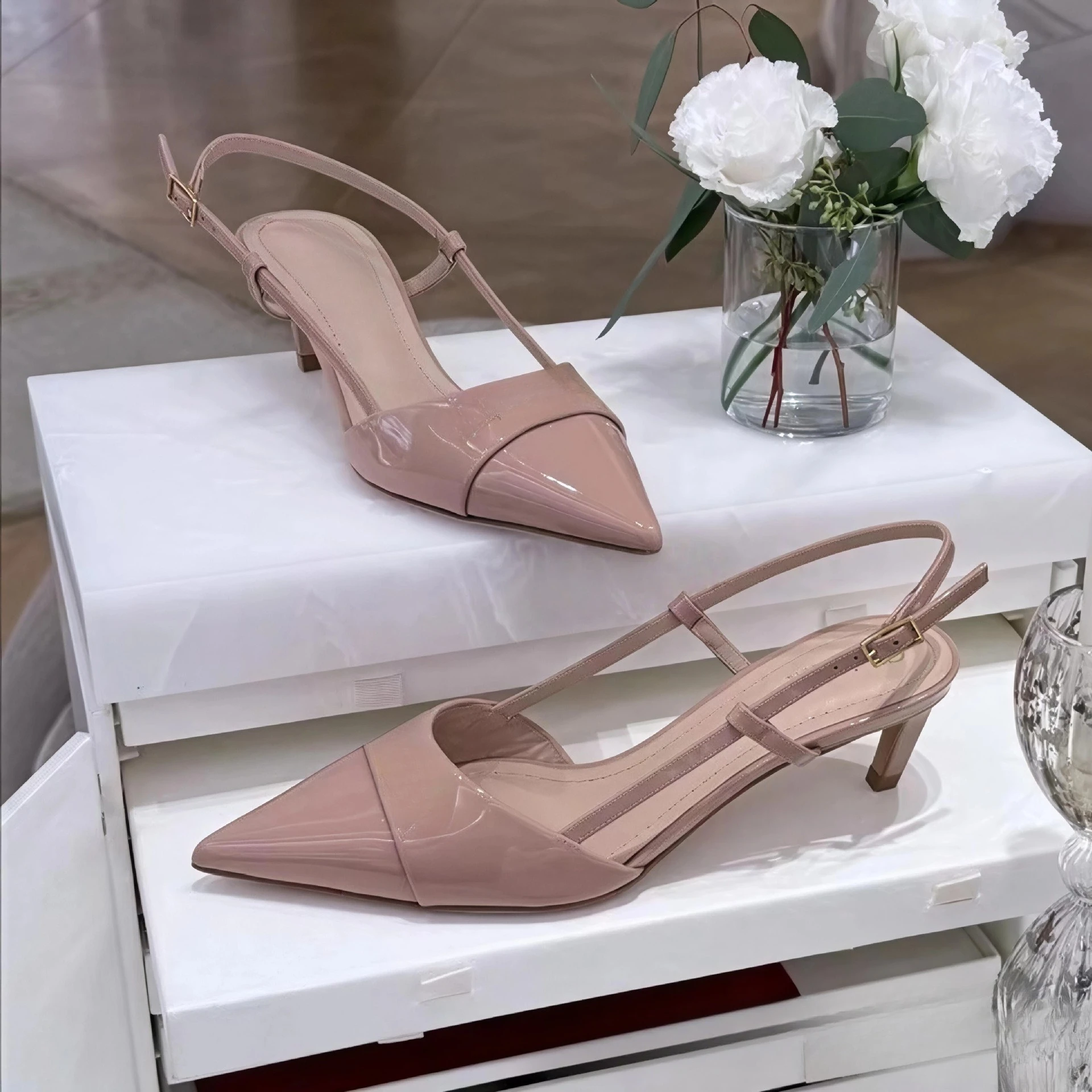 2026 Summer New Women's Genuine Leather Elegant Pointed Toe Pumps Stiletto Heels Ankle Strap Sandals Formal Office Shoes