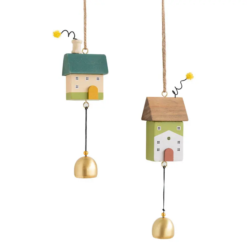 

F2 Cute Little House Wind Chimes Creative Doorknob Bell Hanging Decoration Bedroom Window Garden Outdoor Spring Decor Gift Box