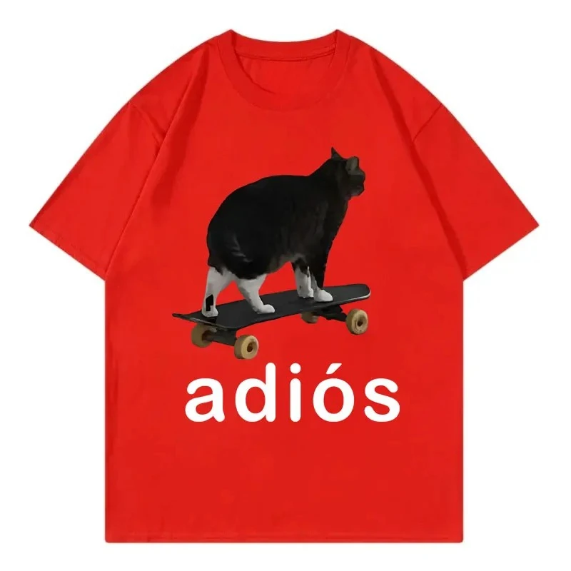 Adios مضحك القط ميمي الجرافيك تي شيرت شارع العليا موضة الاتجاه قصيرة الأكمام تي شيرت المرأة عادية الراحة تي شيرت ملابس حريمي
