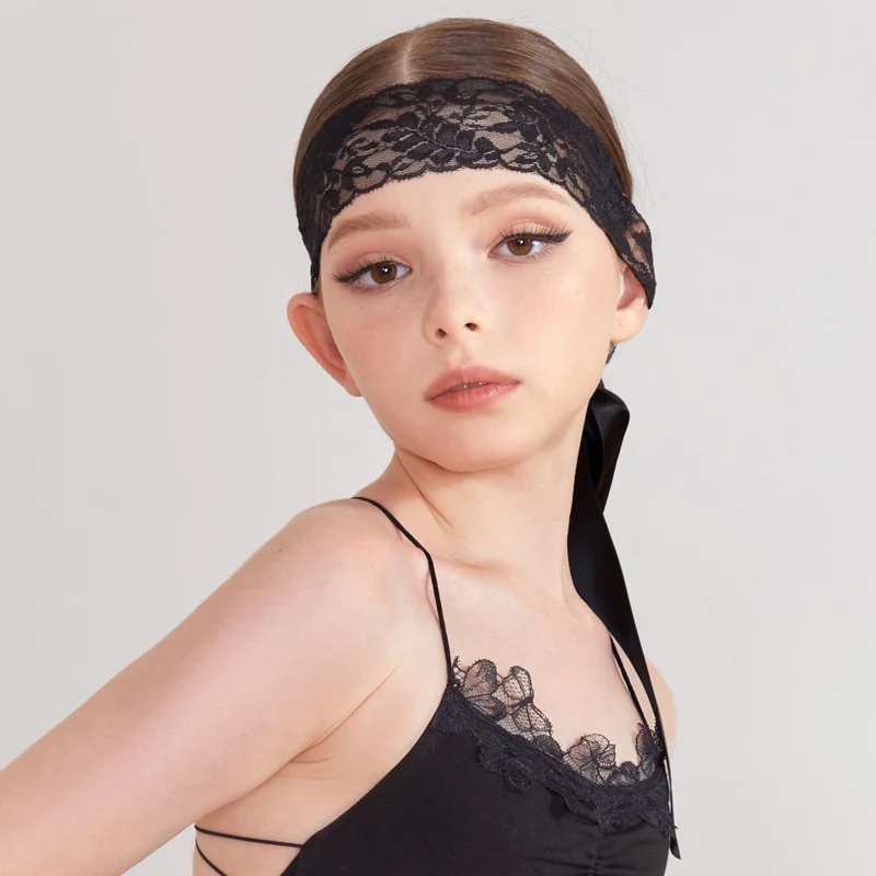 Girls Latin Dance Headband Black Satin Lace Hair Bands ZYM Latin Dance Accessories Rumba Cha Cha Dance Clothes Ornament DNV21895