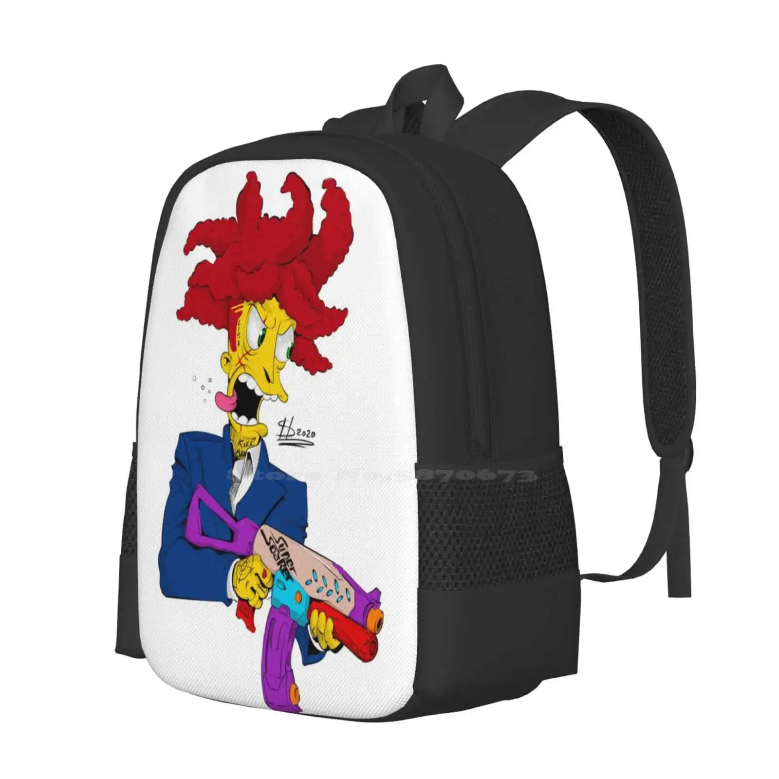 Side Show Bob , Fashion Pattern Design Travel Laptop School Backpack Bag Sideshow Bob Character Design Lisa Marge Cartoon Toons