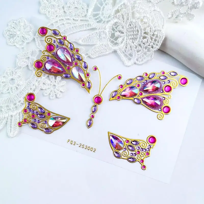 Butterfly Face Gem Stickers With Shiny Rhinestone Self Adhesive For Rave Festival Carnival Party Makeup