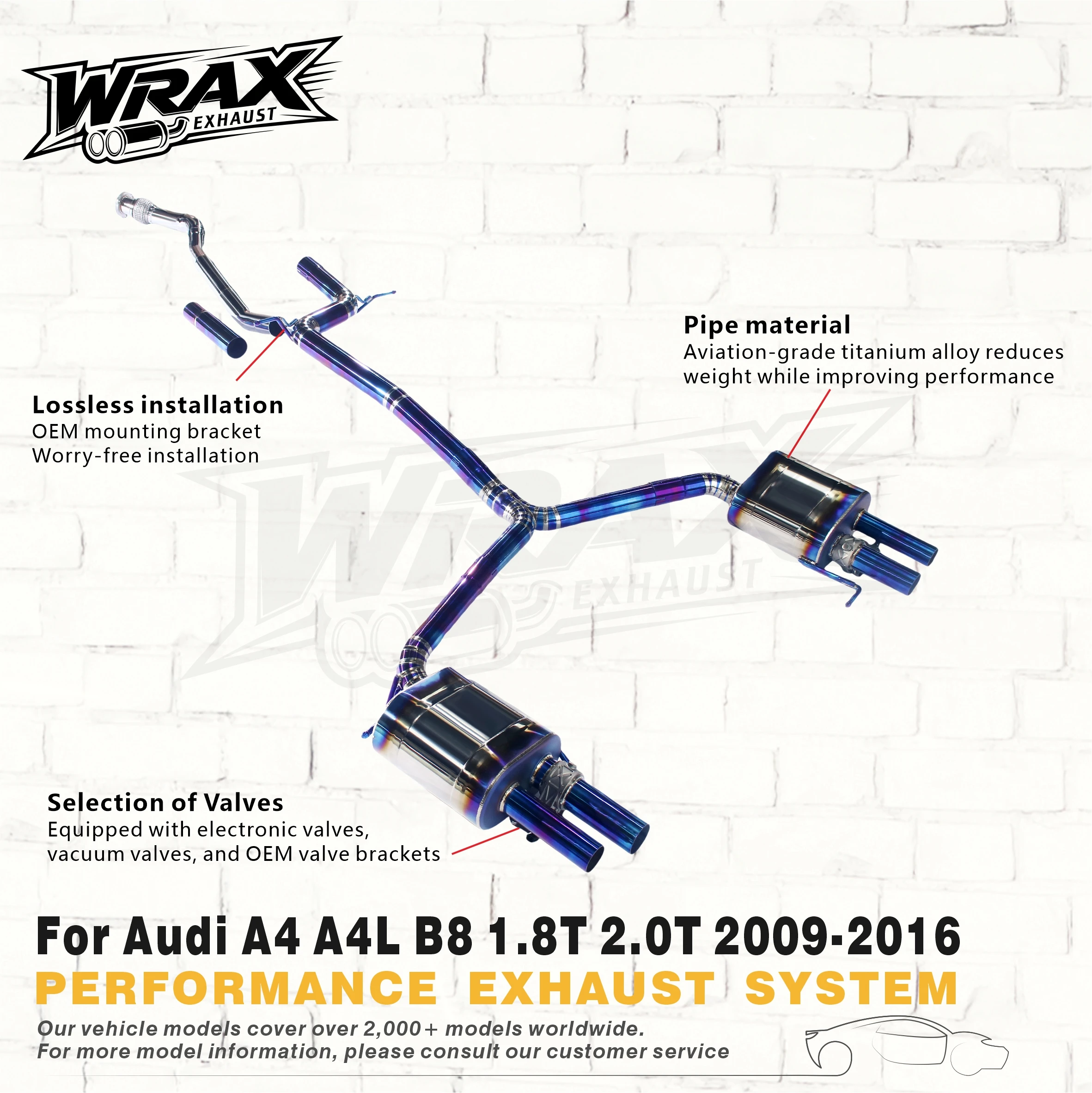 

WRAX Titanium Alloy Catback for Audi A4 A4L B8 1.8T 2.0T 2009-2016 with Remote Valve Adjustable Sport Sound Performance Exhaust