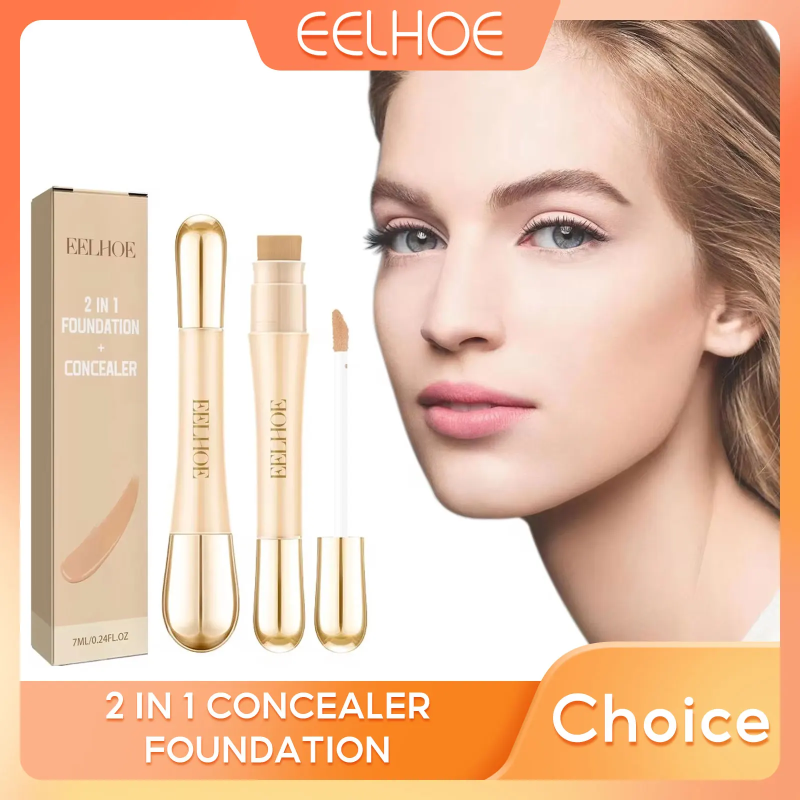 EELHOE 2 in 1 Concealer Foundation Dark Circle Cover Blemish Brighten Face Corrector Double Head Concealer High Coverage Makeup