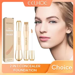 EELHOE 2 in 1 Concealer Foundation Dark Circle Cover Blemish Brighten Face Corrector Double Head Concealer High Coverage Makeup