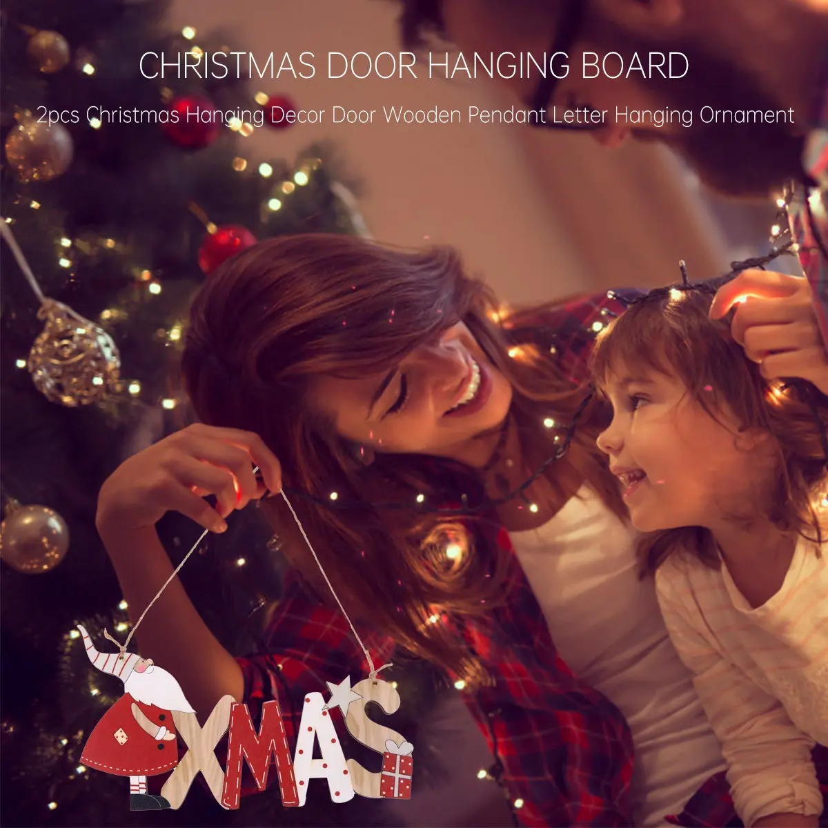 2Pcs Premium Wood Christmas Door Hanging Board Festive Atmosphere Lightweight Lanyard Design Christmas Door Hanging Board