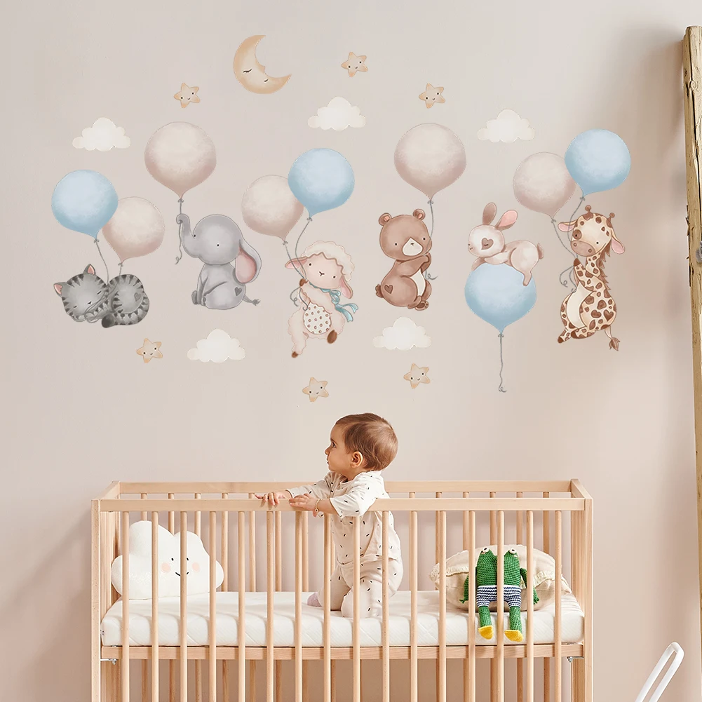 Cartoon Animal Balloon Wall Stickers With Movable Stickers For Decorating Posters And Murals In Children\'s Rooms