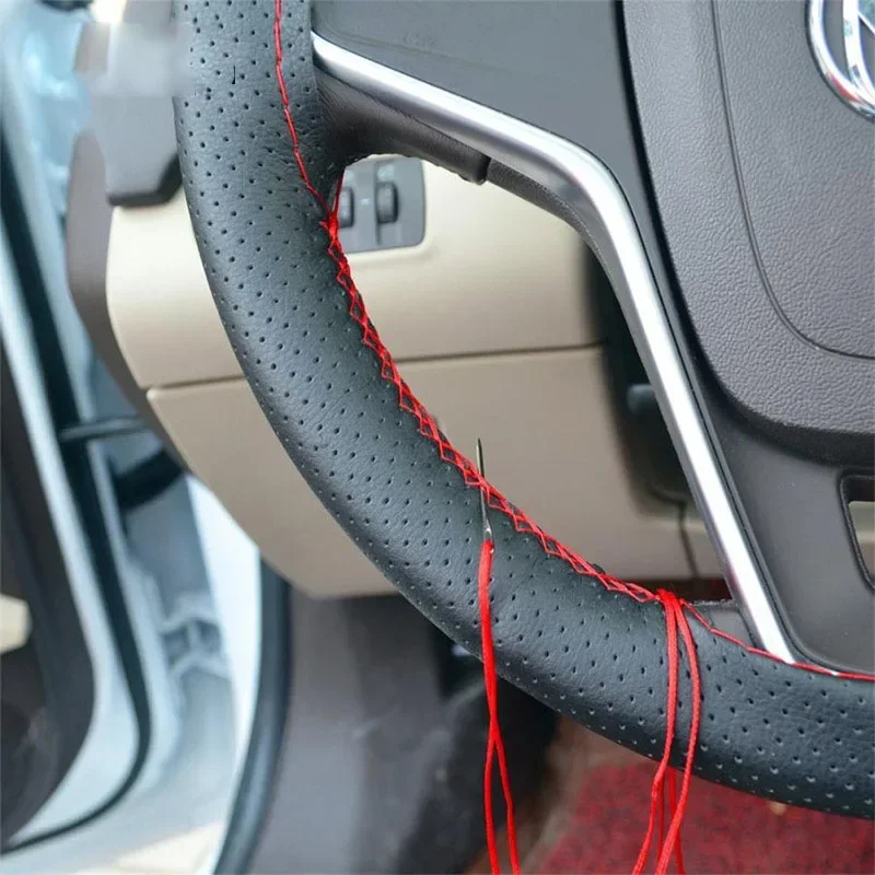 Universal Leather Car Steering Wheel Stitch On Wrap Cover Fit for 38cm 14\