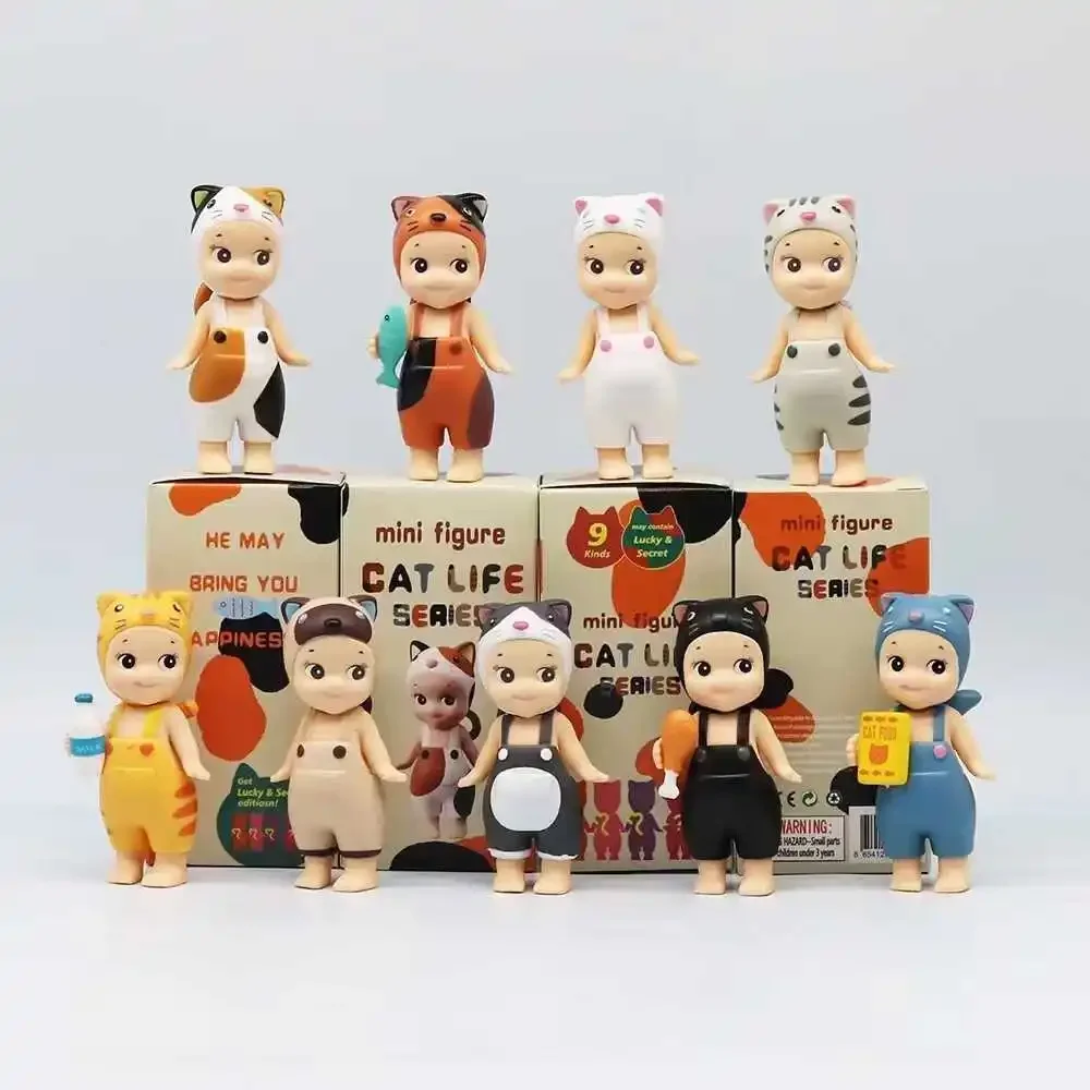 SonnyAngle-caja ciega de la serie Cat Life para niños, lindo bebé que lleva ropa de gato, Mini estatuilla, adornos de mesa, figura, regalo de cumpleaños
