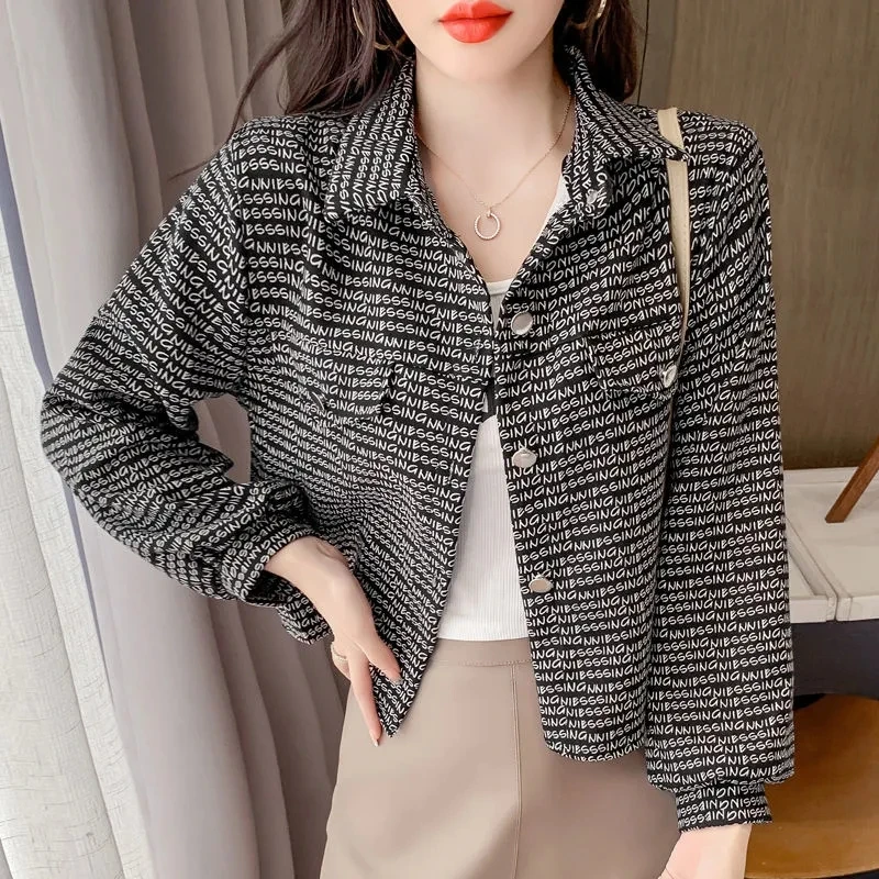 2024 Spring Summer New Long-Sleeved Shirt Letter Short Coat Women's Leisure Loose Joker Holiday Leisure Comfortable Printed Coat