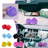 Long Hair Hot Stamping Dot Dice Plush Toy Cube Pendant Accessories Car Decoration Ornament Sieve Car Anime F7N8